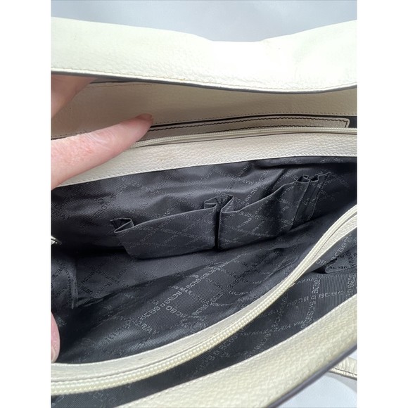 BCBG Cream Beige Purse Shoulder Bag Buckle Accent 3 Compartment Leather - Picture 14 of 16